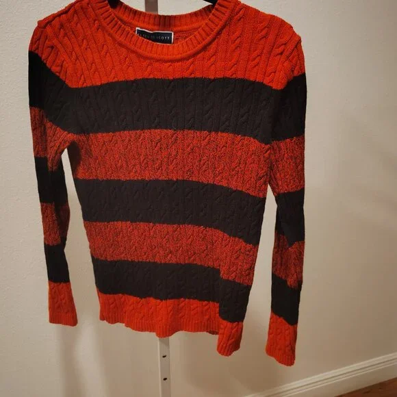 Karen Scott Women's Red & Black Striped Sweater Size Medium Cotton - Picture 5 of 10